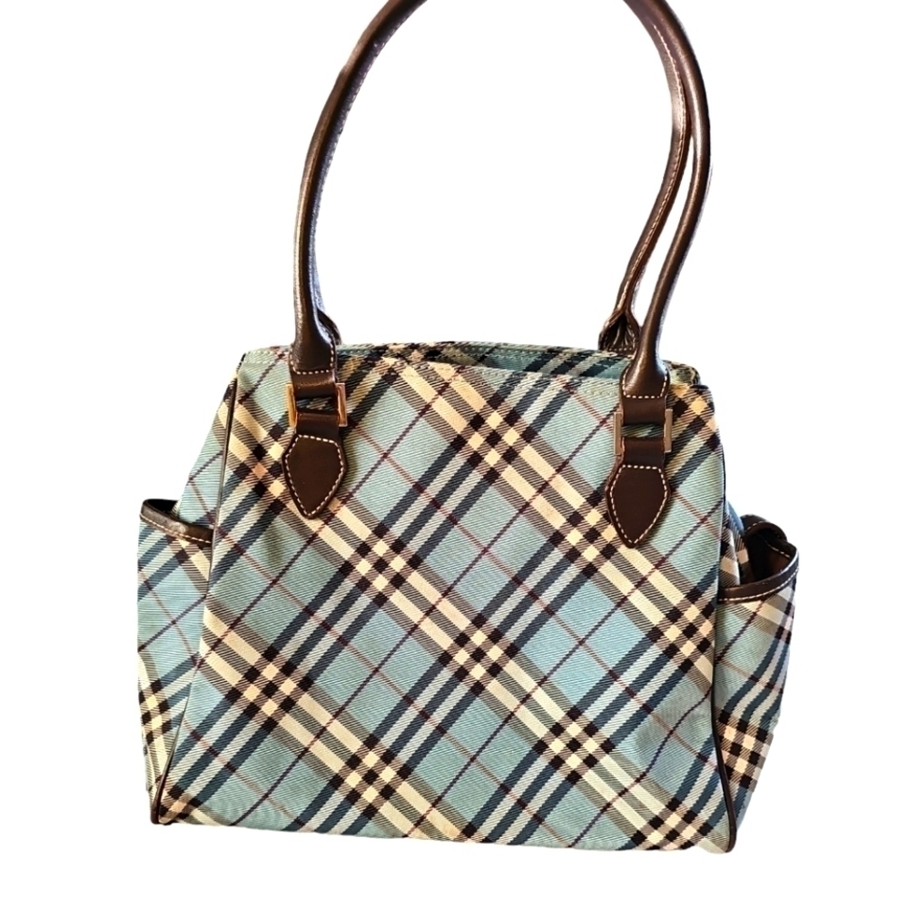 Burberry Blue and Brown Plaid Tote